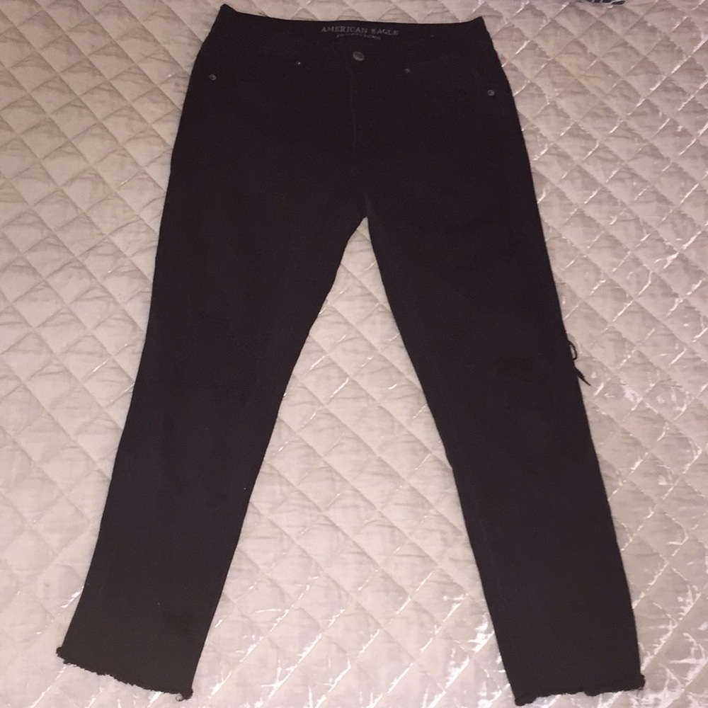 American Eagle Black Ripped Mom Jeans